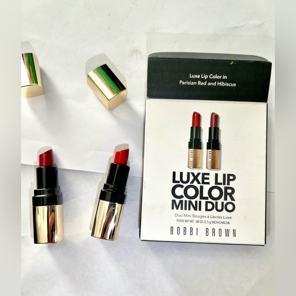 Bobbi Brown Luxe Lip Color Mini Duo Set Parisian Red & Hibiscus 0.08 oz/2.5g NIB